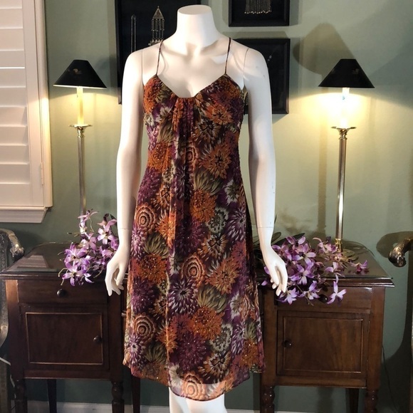 New - Vintage Laundry By Shelli Segal Silk, Sequin & Beads Swing Midi Dress SZ 2 - Picture 1 of 8